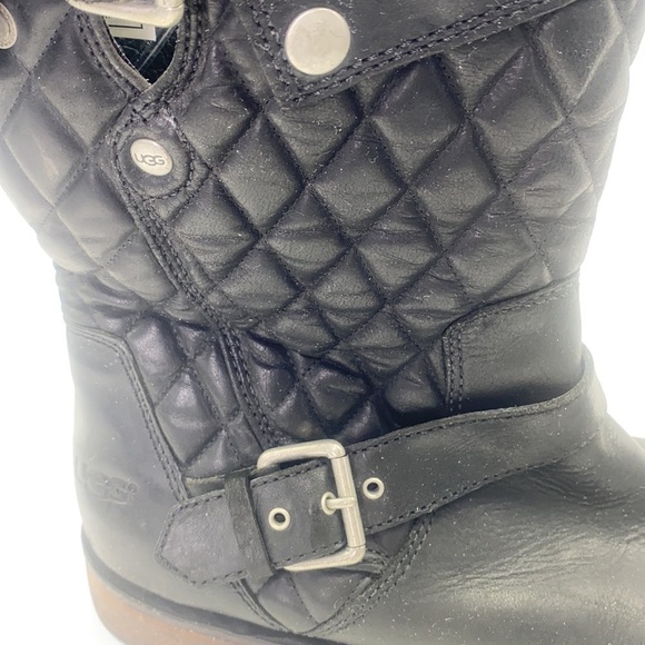 Ugg - Conor Oiled Black Leather Quilted with Silver Detail Biker Boot Size 10 - Picture 5 of 16